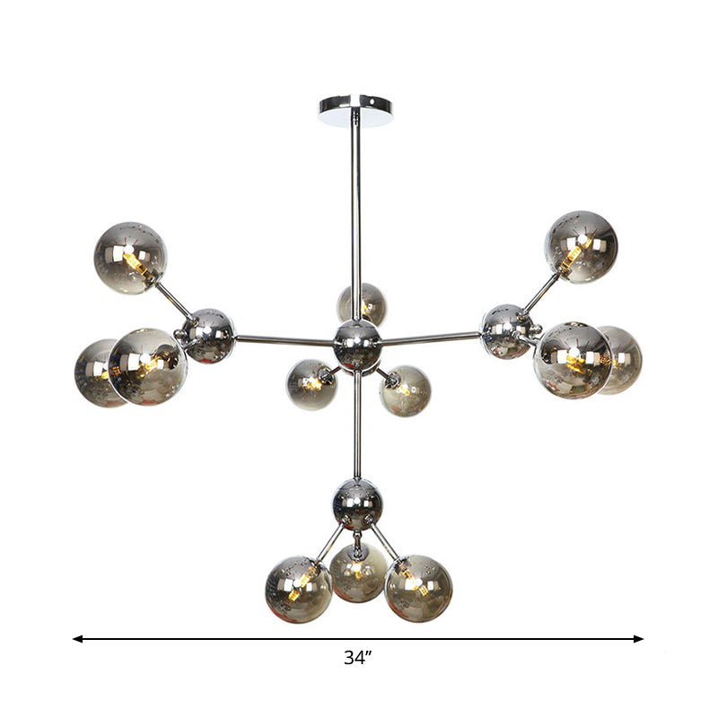 13"/27.5"/34" W Orbit Shade Hanging Chandelier Light Industrial Style Amber/Clear/Smoke Gray Glass 3/9/12 Lights Warehouse Pendant Lamp Clearhalo 'Ceiling Lights' 'Chandeliers' 'Clear' 'Glass shade' 'Glass' 'Industrial Chandeliers' 'Industrial' 'Middle Century Chandeliers' 'Modern' 'Tiffany' 'Traditional Chandeliers' Lighting' 282117