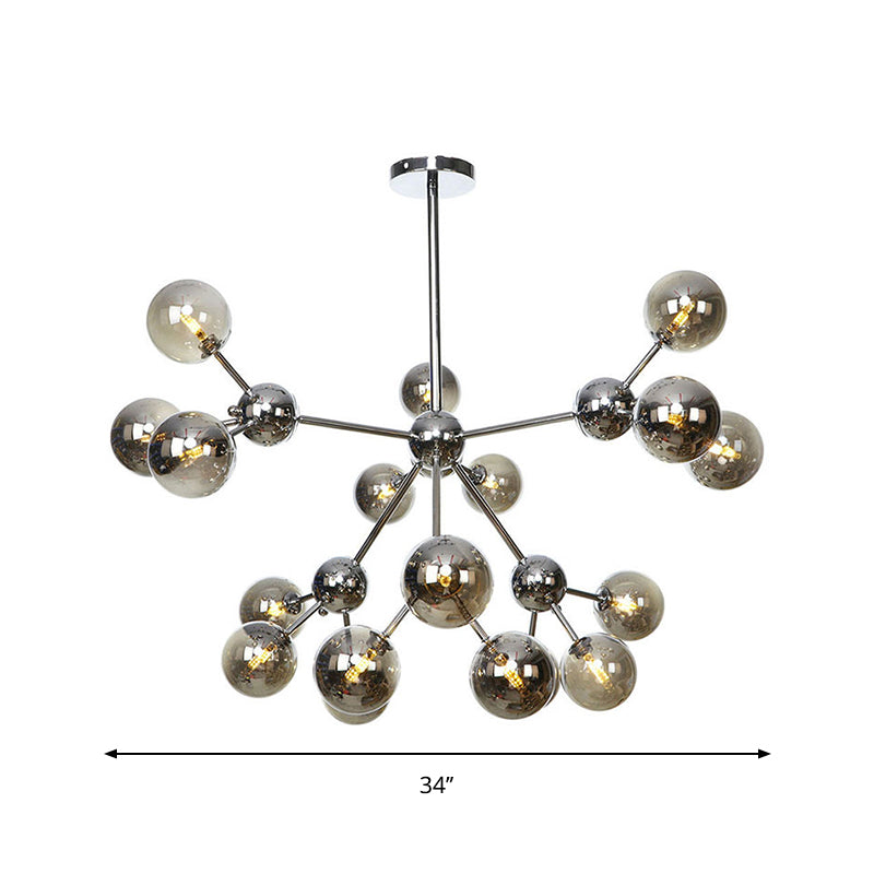 13"/27.5"/34" W Orbit Shade Hanging Chandelier Light Industrial Style Amber/Clear/Smoke Gray Glass 3/9/12 Lights Warehouse Pendant Lamp Clearhalo 'Ceiling Lights' 'Chandeliers' 'Clear' 'Glass shade' 'Glass' 'Industrial Chandeliers' 'Industrial' 'Middle Century Chandeliers' 'Modern' 'Tiffany' 'Traditional Chandeliers' Lighting' 282125