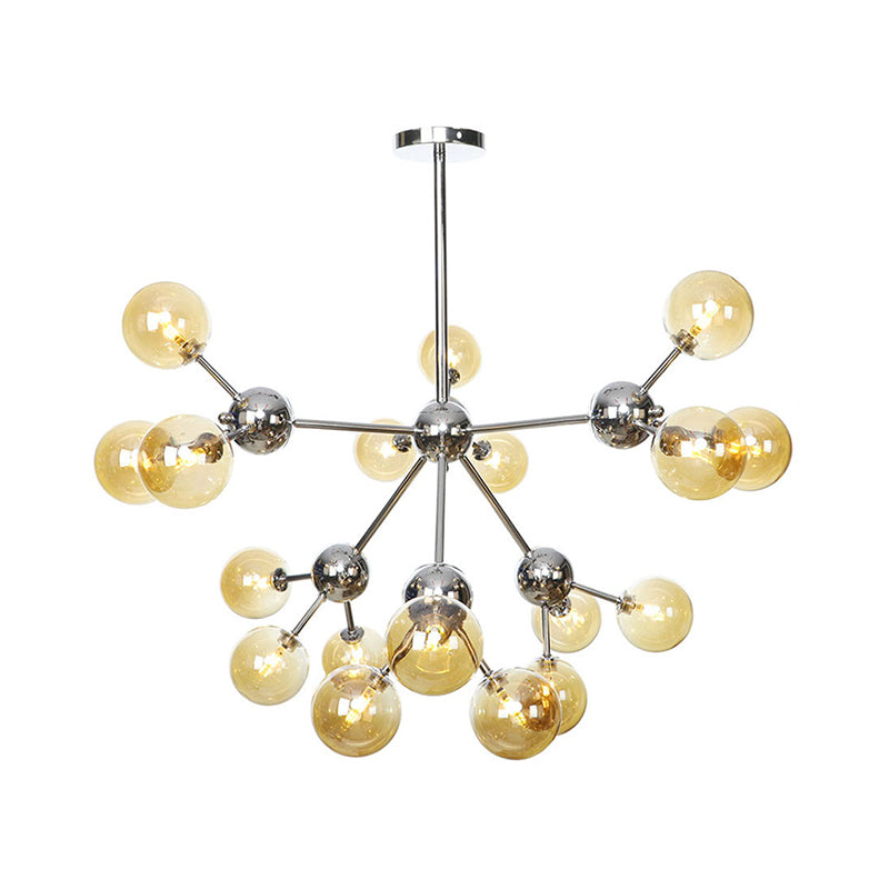 13"/27.5"/34" W Orbit Shade Hanging Chandelier Light Industrial Style Amber/Clear/Smoke Gray Glass 3/9/12 Lights Warehouse Pendant Lamp Clearhalo 'Ceiling Lights' 'Chandeliers' 'Clear' 'Glass shade' 'Glass' 'Industrial Chandeliers' 'Industrial' 'Middle Century Chandeliers' 'Modern' 'Tiffany' 'Traditional Chandeliers' Lighting' 282128