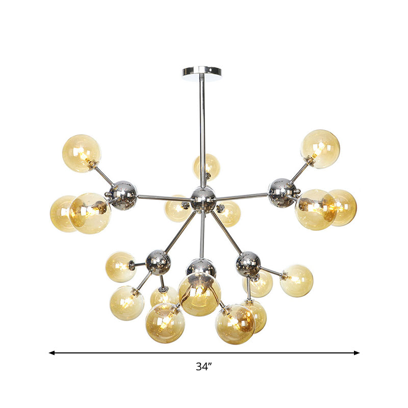 13"/27.5"/34" W Orbit Shade Hanging Chandelier Light Industrial Style Amber/Clear/Smoke Gray Glass 3/9/12 Lights Warehouse Pendant Lamp Clearhalo 'Ceiling Lights' 'Chandeliers' 'Clear' 'Glass shade' 'Glass' 'Industrial Chandeliers' 'Industrial' 'Middle Century Chandeliers' 'Modern' 'Tiffany' 'Traditional Chandeliers' Lighting' 282129
