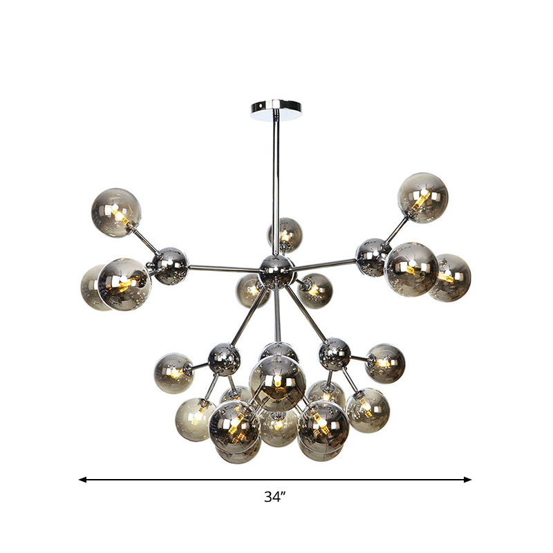 13"/27.5"/34" W Orbit Shade Hanging Chandelier Light Industrial Style Amber/Clear/Smoke Gray Glass 3/9/12 Lights Warehouse Pendant Lamp Clearhalo 'Ceiling Lights' 'Chandeliers' 'Clear' 'Glass shade' 'Glass' 'Industrial Chandeliers' 'Industrial' 'Middle Century Chandeliers' 'Modern' 'Tiffany' 'Traditional Chandeliers' Lighting' 282137