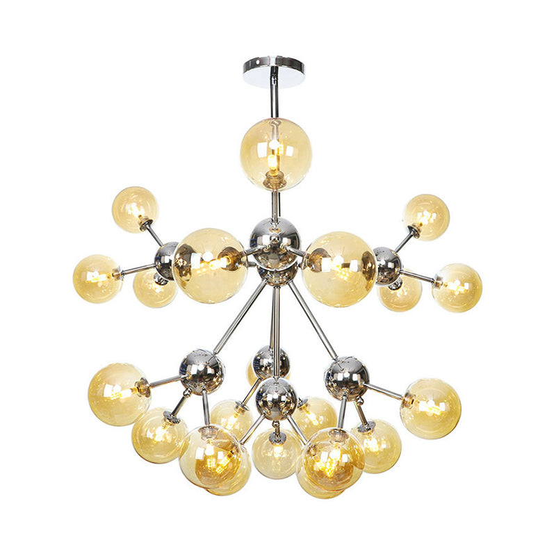 13"/27.5"/34" W Orbit Shade Hanging Chandelier Light Industrial Style Amber/Clear/Smoke Gray Glass 3/9/12 Lights Warehouse Pendant Lamp Clearhalo 'Ceiling Lights' 'Chandeliers' 'Clear' 'Glass shade' 'Glass' 'Industrial Chandeliers' 'Industrial' 'Middle Century Chandeliers' 'Modern' 'Tiffany' 'Traditional Chandeliers' Lighting' 282140