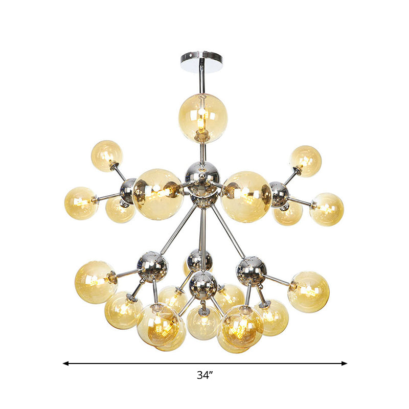 13"/27.5"/34" W Orbit Shade Hanging Chandelier Light Industrial Style Amber/Clear/Smoke Gray Glass 3/9/12 Lights Warehouse Pendant Lamp Clearhalo 'Ceiling Lights' 'Chandeliers' 'Clear' 'Glass shade' 'Glass' 'Industrial Chandeliers' 'Industrial' 'Middle Century Chandeliers' 'Modern' 'Tiffany' 'Traditional Chandeliers' Lighting' 282141