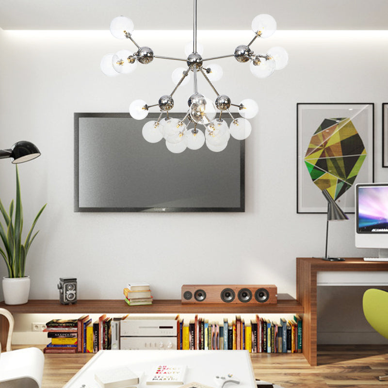 13"/27.5"/34" W Orbit Shade Hanging Chandelier Light Industrial Style Amber/Clear/Smoke Gray Glass 3/9/12 Lights Warehouse Pendant Lamp Clearhalo 'Ceiling Lights' 'Chandeliers' 'Clear' 'Glass shade' 'Glass' 'Industrial Chandeliers' 'Industrial' 'Middle Century Chandeliers' 'Modern' 'Tiffany' 'Traditional Chandeliers' Lighting' 282143