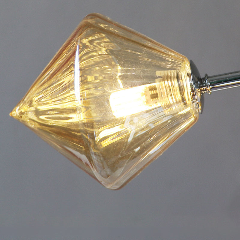 Amber/Clear Glass Diamond Pendant Light Industrial Stylish 3/9/12 Bulbs Chandelier Light Fixture, 13"/27.5"/34" Width Clearhalo 'Cast Iron' 'Ceiling Lights' 'Chandeliers' 'Clear' 'Industrial Chandeliers' 'Industrial' 'Metal' 'Middle Century Chandeliers' 'Modern' 'Rustic Chandeliers' 'Tiffany' 'Traditional Chandeliers' Lighting' 282204