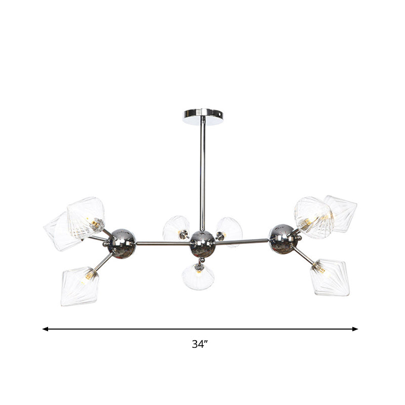 Amber/Clear Glass Diamond Pendant Light Industrial Stylish 3/9/12 Bulbs Chandelier Light Fixture, 13"/27.5"/34" Width Clearhalo 'Cast Iron' 'Ceiling Lights' 'Chandeliers' 'Clear' 'Industrial Chandeliers' 'Industrial' 'Metal' 'Middle Century Chandeliers' 'Modern' 'Rustic Chandeliers' 'Tiffany' 'Traditional Chandeliers' Lighting' 282216