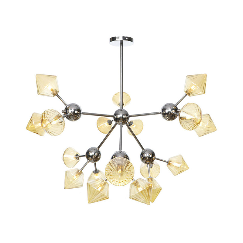 Amber/Clear Glass Diamond Pendant Light Industrial Stylish 3/9/12 Bulbs Chandelier Light Fixture, 13"/27.5"/34" Width Clearhalo 'Cast Iron' 'Ceiling Lights' 'Chandeliers' 'Clear' 'Industrial Chandeliers' 'Industrial' 'Metal' 'Middle Century Chandeliers' 'Modern' 'Rustic Chandeliers' 'Tiffany' 'Traditional Chandeliers' Lighting' 282235