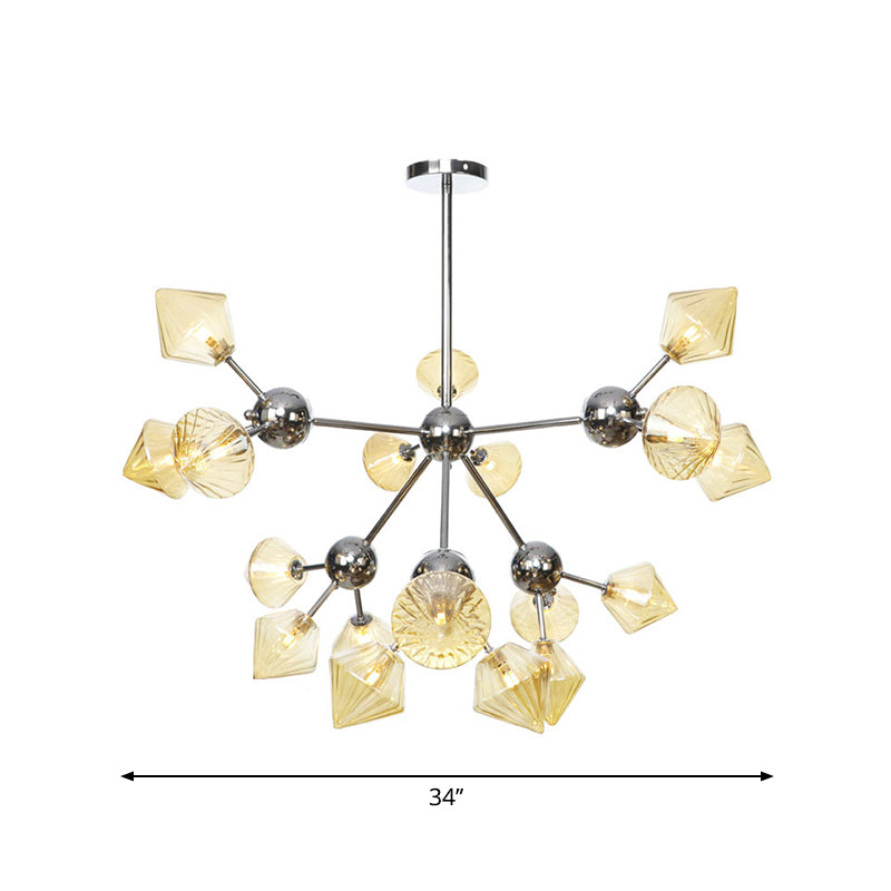 Amber/Clear Glass Diamond Pendant Light Industrial Stylish 3/9/12 Bulbs Chandelier Light Fixture, 13"/27.5"/34" Width Clearhalo 'Cast Iron' 'Ceiling Lights' 'Chandeliers' 'Clear' 'Industrial Chandeliers' 'Industrial' 'Metal' 'Middle Century Chandeliers' 'Modern' 'Rustic Chandeliers' 'Tiffany' 'Traditional Chandeliers' Lighting' 282236