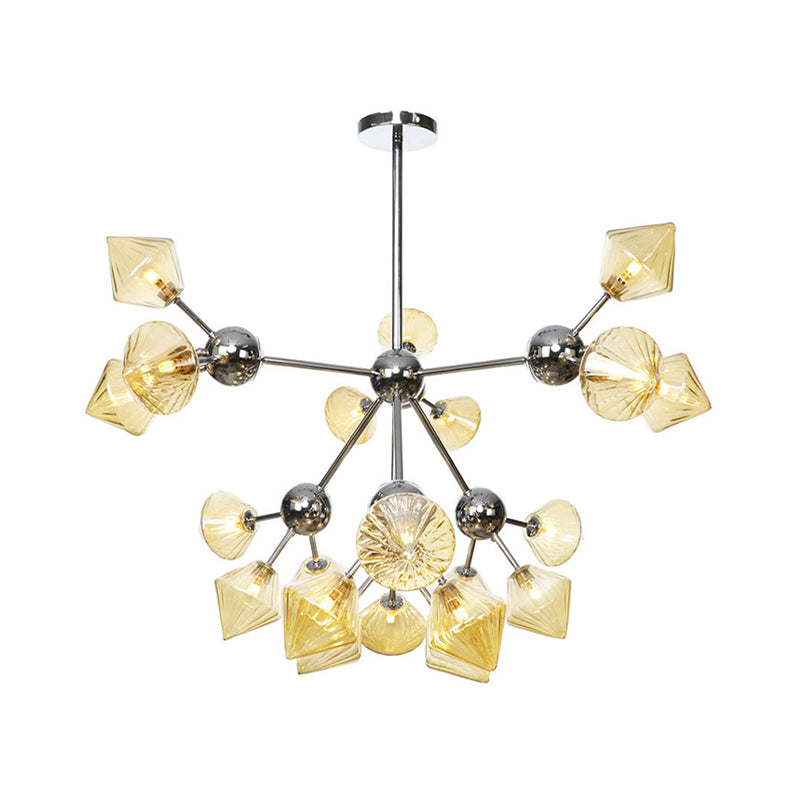 Amber/Clear Glass Diamond Pendant Light Industrial Stylish 3/9/12 Bulbs Chandelier Light Fixture, 13"/27.5"/34" Width Clearhalo 'Cast Iron' 'Ceiling Lights' 'Chandeliers' 'Clear' 'Industrial Chandeliers' 'Industrial' 'Metal' 'Middle Century Chandeliers' 'Modern' 'Rustic Chandeliers' 'Tiffany' 'Traditional Chandeliers' Lighting' 282243