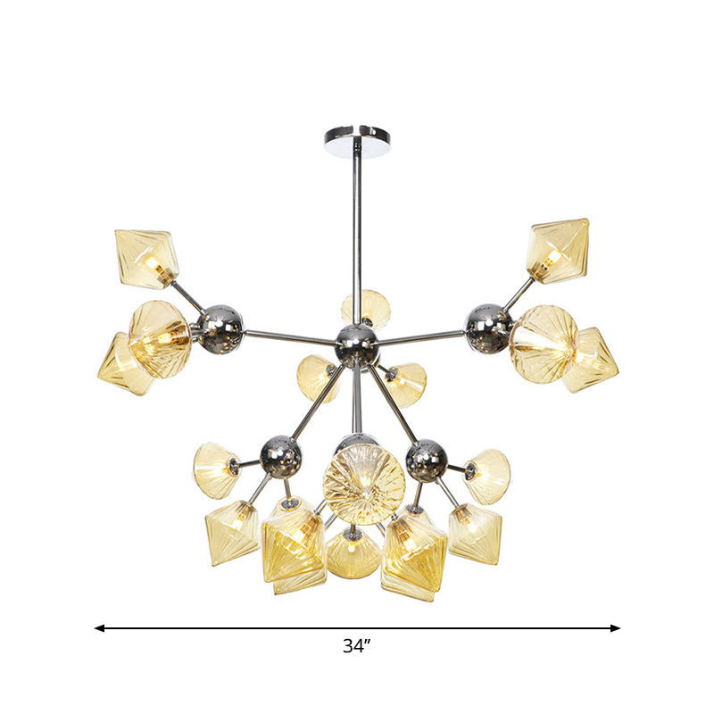 Amber/Clear Glass Diamond Pendant Light Industrial Stylish 3/9/12 Bulbs Chandelier Light Fixture, 13"/27.5"/34" Width Clearhalo 'Cast Iron' 'Ceiling Lights' 'Chandeliers' 'Clear' 'Industrial Chandeliers' 'Industrial' 'Metal' 'Middle Century Chandeliers' 'Modern' 'Rustic Chandeliers' 'Tiffany' 'Traditional Chandeliers' Lighting' 282244