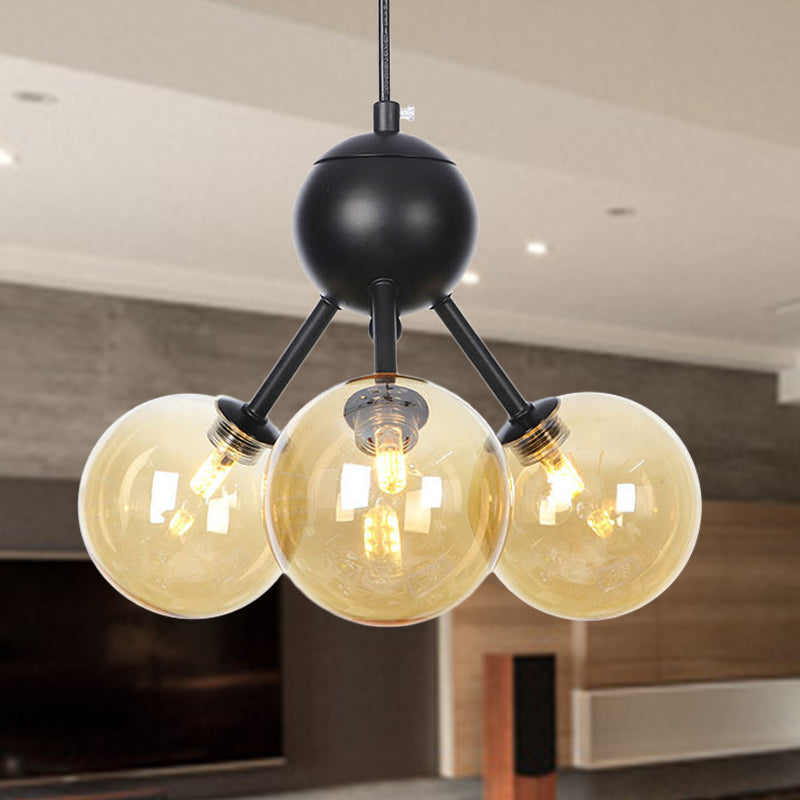 Orb Living Room Chandelier Lamp Amber/Clear/Smoke Gray Glass 3/9/12 Lights Industrial Ceiling Light with Sputnik Design, 13"/27.5"/34" Wide Clearhalo 'Cast Iron' 'Ceiling Lights' 'Chandeliers' 'Clear' 'Industrial Chandeliers' 'Industrial' 'Metal' 'Middle Century Chandeliers' 'Modern' 'Rustic Chandeliers' 'Tiffany' 'Traditional Chandeliers' Lighting' 282352