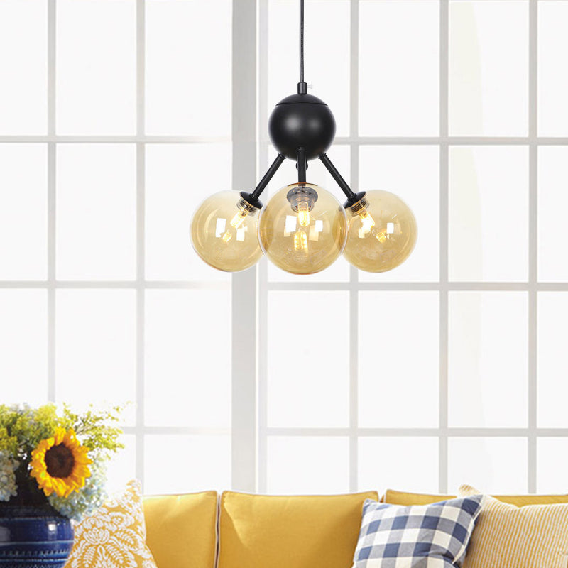 Orb Living Room Chandelier Lamp Amber/Clear/Smoke Gray Glass 3/9/12 Lights Industrial Ceiling Light with Sputnik Design, 13"/27.5"/34" Wide Clearhalo 'Cast Iron' 'Ceiling Lights' 'Chandeliers' 'Clear' 'Industrial Chandeliers' 'Industrial' 'Metal' 'Middle Century Chandeliers' 'Modern' 'Rustic Chandeliers' 'Tiffany' 'Traditional Chandeliers' Lighting' 282353