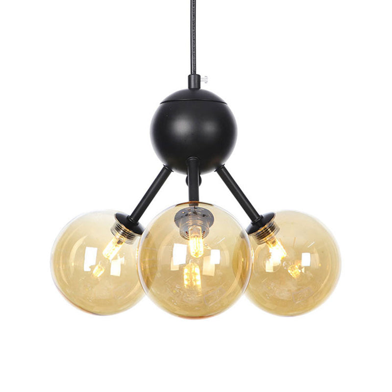 Orb Living Room Chandelier Lamp Amber/Clear/Smoke Gray Glass 3/9/12 Lights Industrial Ceiling Light with Sputnik Design, 13"/27.5"/34" Wide Clearhalo 'Cast Iron' 'Ceiling Lights' 'Chandeliers' 'Clear' 'Industrial Chandeliers' 'Industrial' 'Metal' 'Middle Century Chandeliers' 'Modern' 'Rustic Chandeliers' 'Tiffany' 'Traditional Chandeliers' Lighting' 282354
