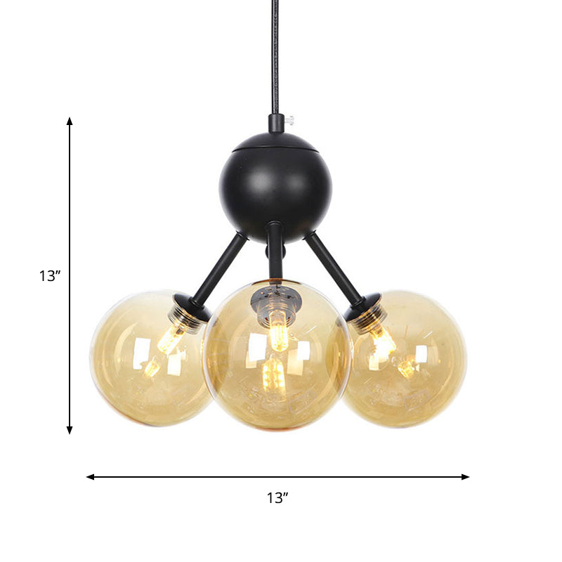 Orb Living Room Chandelier Lamp Amber/Clear/Smoke Gray Glass 3/9/12 Lights Industrial Ceiling Light with Sputnik Design, 13"/27.5"/34" Wide Clearhalo 'Cast Iron' 'Ceiling Lights' 'Chandeliers' 'Clear' 'Industrial Chandeliers' 'Industrial' 'Metal' 'Middle Century Chandeliers' 'Modern' 'Rustic Chandeliers' 'Tiffany' 'Traditional Chandeliers' Lighting' 282355