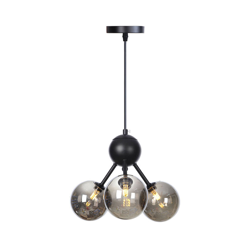 Orb Living Room Chandelier Lamp Amber/Clear/Smoke Gray Glass 3/9/12 Lights Industrial Ceiling Light with Sputnik Design, 13"/27.5"/34" Wide Clearhalo 'Cast Iron' 'Ceiling Lights' 'Chandeliers' 'Clear' 'Industrial Chandeliers' 'Industrial' 'Metal' 'Middle Century Chandeliers' 'Modern' 'Rustic Chandeliers' 'Tiffany' 'Traditional Chandeliers' Lighting' 282358