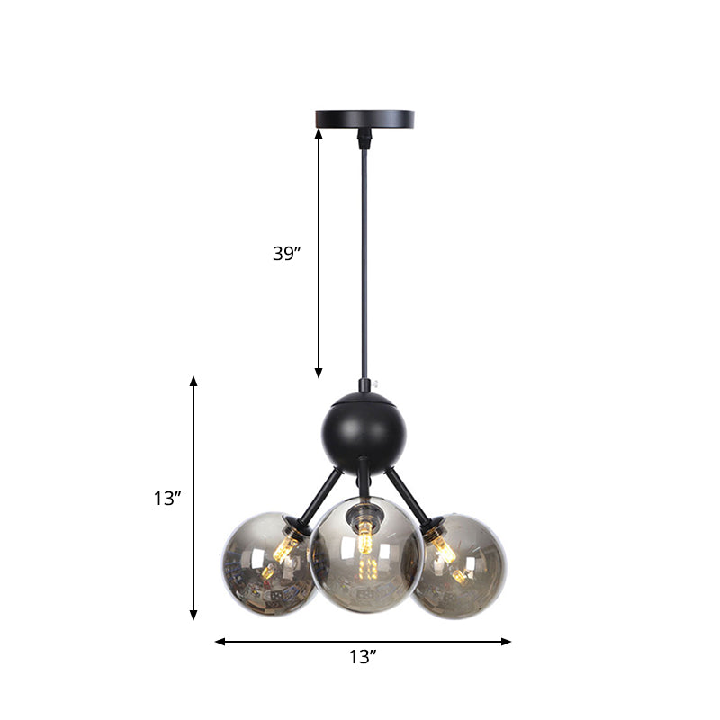 Orb Living Room Chandelier Lamp Amber/Clear/Smoke Gray Glass 3/9/12 Lights Industrial Ceiling Light with Sputnik Design, 13"/27.5"/34" Wide Clearhalo 'Cast Iron' 'Ceiling Lights' 'Chandeliers' 'Clear' 'Industrial Chandeliers' 'Industrial' 'Metal' 'Middle Century Chandeliers' 'Modern' 'Rustic Chandeliers' 'Tiffany' 'Traditional Chandeliers' Lighting' 282359
