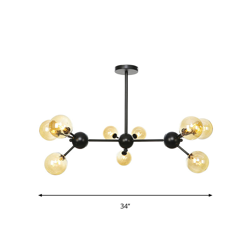 Orb Living Room Chandelier Lamp Amber/Clear/Smoke Gray Glass 3/9/12 Lights Industrial Ceiling Light with Sputnik Design, 13"/27.5"/34" Wide Clearhalo 'Cast Iron' 'Ceiling Lights' 'Chandeliers' 'Clear' 'Industrial Chandeliers' 'Industrial' 'Metal' 'Middle Century Chandeliers' 'Modern' 'Rustic Chandeliers' 'Tiffany' 'Traditional Chandeliers' Lighting' 282367