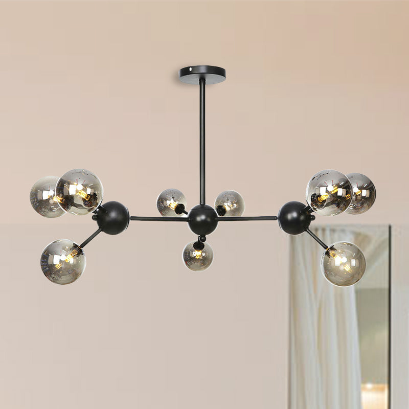 Orb Living Room Chandelier Lamp Amber/Clear/Smoke Gray Glass 3/9/12 Lights Industrial Ceiling Light with Sputnik Design, 13"/27.5"/34" Wide 9 Smoke Gray 34" Clearhalo 'Cast Iron' 'Ceiling Lights' 'Chandeliers' 'Clear' 'Industrial Chandeliers' 'Industrial' 'Metal' 'Middle Century Chandeliers' 'Modern' 'Rustic Chandeliers' 'Tiffany' 'Traditional Chandeliers' Lighting' 282368