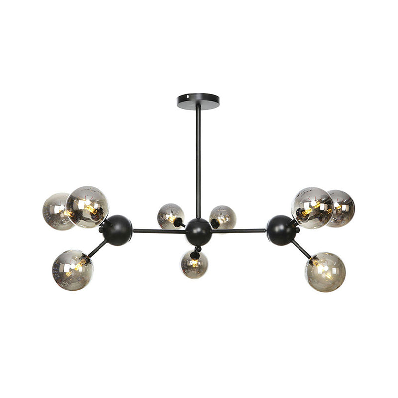 Orb Living Room Chandelier Lamp Amber/Clear/Smoke Gray Glass 3/9/12 Lights Industrial Ceiling Light with Sputnik Design, 13"/27.5"/34" Wide Clearhalo 'Cast Iron' 'Ceiling Lights' 'Chandeliers' 'Clear' 'Industrial Chandeliers' 'Industrial' 'Metal' 'Middle Century Chandeliers' 'Modern' 'Rustic Chandeliers' 'Tiffany' 'Traditional Chandeliers' Lighting' 282370