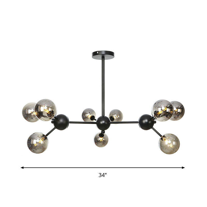 Orb Living Room Chandelier Lamp Amber/Clear/Smoke Gray Glass 3/9/12 Lights Industrial Ceiling Light with Sputnik Design, 13"/27.5"/34" Wide Clearhalo 'Cast Iron' 'Ceiling Lights' 'Chandeliers' 'Clear' 'Industrial Chandeliers' 'Industrial' 'Metal' 'Middle Century Chandeliers' 'Modern' 'Rustic Chandeliers' 'Tiffany' 'Traditional Chandeliers' Lighting' 282371