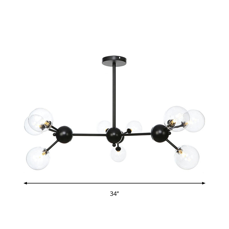 Orb Living Room Chandelier Lamp Amber/Clear/Smoke Gray Glass 3/9/12 Lights Industrial Ceiling Light with Sputnik Design, 13"/27.5"/34" Wide Clearhalo 'Cast Iron' 'Ceiling Lights' 'Chandeliers' 'Clear' 'Industrial Chandeliers' 'Industrial' 'Metal' 'Middle Century Chandeliers' 'Modern' 'Rustic Chandeliers' 'Tiffany' 'Traditional Chandeliers' Lighting' 282375