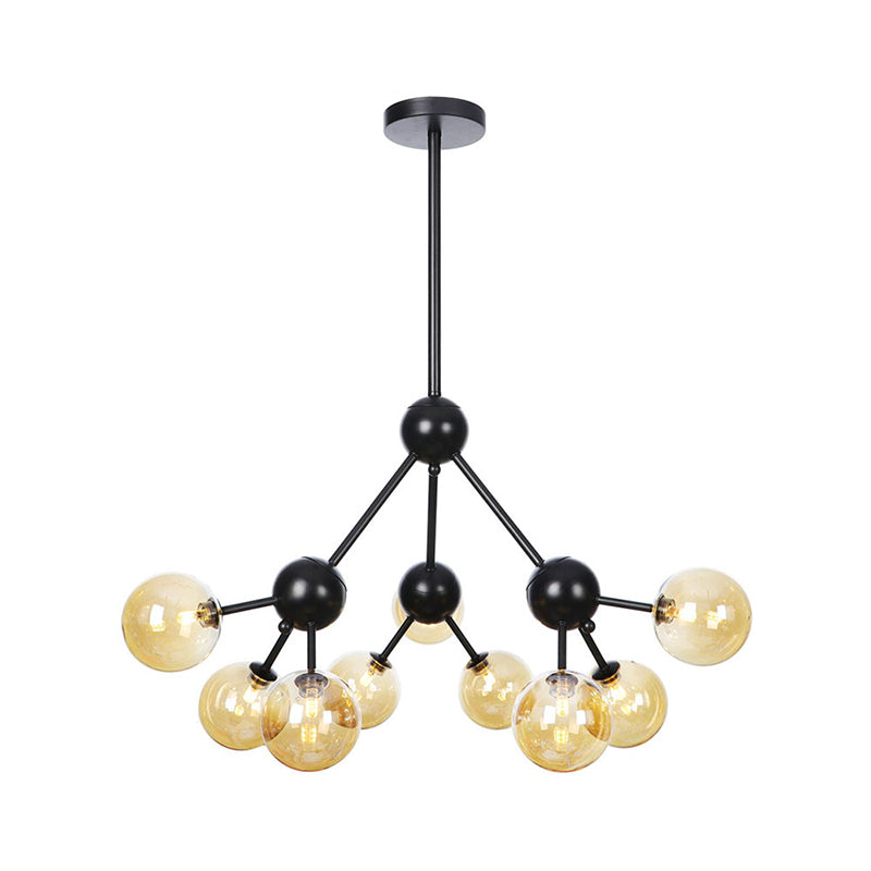 Orb Living Room Chandelier Lamp Amber/Clear/Smoke Gray Glass 3/9/12 Lights Industrial Ceiling Light with Sputnik Design, 13"/27.5"/34" Wide Clearhalo 'Cast Iron' 'Ceiling Lights' 'Chandeliers' 'Clear' 'Industrial Chandeliers' 'Industrial' 'Metal' 'Middle Century Chandeliers' 'Modern' 'Rustic Chandeliers' 'Tiffany' 'Traditional Chandeliers' Lighting' 282378