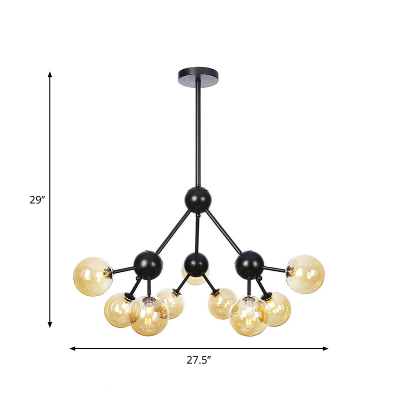 Orb Living Room Chandelier Lamp Amber/Clear/Smoke Gray Glass 3/9/12 Lights Industrial Ceiling Light with Sputnik Design, 13"/27.5"/34" Wide Clearhalo 'Cast Iron' 'Ceiling Lights' 'Chandeliers' 'Clear' 'Industrial Chandeliers' 'Industrial' 'Metal' 'Middle Century Chandeliers' 'Modern' 'Rustic Chandeliers' 'Tiffany' 'Traditional Chandeliers' Lighting' 282379