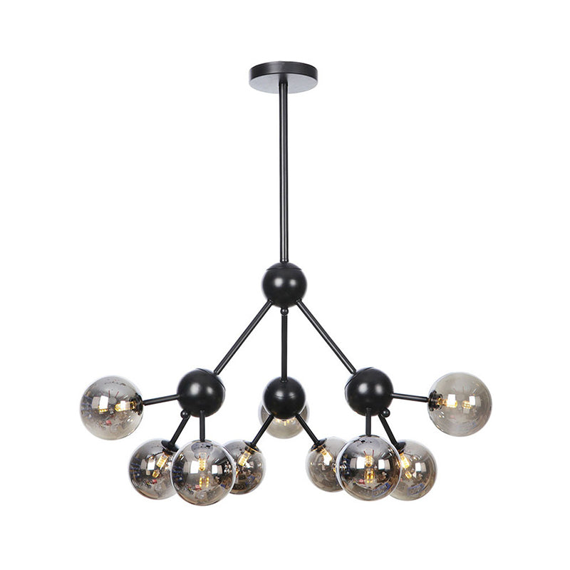 Orb Living Room Chandelier Lamp Amber/Clear/Smoke Gray Glass 3/9/12 Lights Industrial Ceiling Light with Sputnik Design, 13"/27.5"/34" Wide Clearhalo 'Cast Iron' 'Ceiling Lights' 'Chandeliers' 'Clear' 'Industrial Chandeliers' 'Industrial' 'Metal' 'Middle Century Chandeliers' 'Modern' 'Rustic Chandeliers' 'Tiffany' 'Traditional Chandeliers' Lighting' 282382
