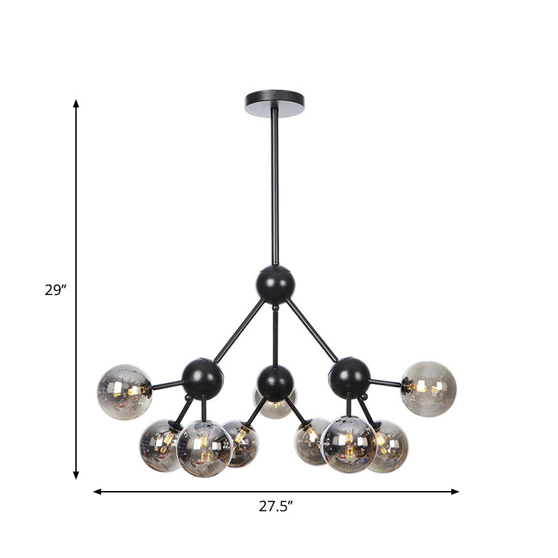 Orb Living Room Chandelier Lamp Amber/Clear/Smoke Gray Glass 3/9/12 Lights Industrial Ceiling Light with Sputnik Design, 13"/27.5"/34" Wide Clearhalo 'Cast Iron' 'Ceiling Lights' 'Chandeliers' 'Clear' 'Industrial Chandeliers' 'Industrial' 'Metal' 'Middle Century Chandeliers' 'Modern' 'Rustic Chandeliers' 'Tiffany' 'Traditional Chandeliers' Lighting' 282383