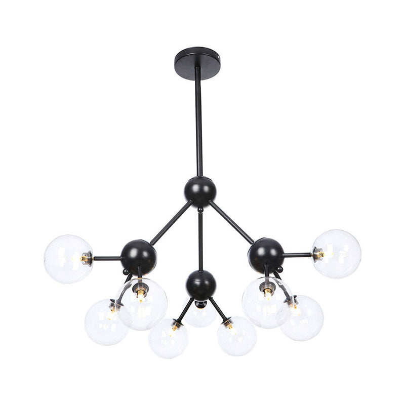 Orb Living Room Chandelier Lamp Amber/Clear/Smoke Gray Glass 3/9/12 Lights Industrial Ceiling Light with Sputnik Design, 13"/27.5"/34" Wide Clearhalo 'Cast Iron' 'Ceiling Lights' 'Chandeliers' 'Clear' 'Industrial Chandeliers' 'Industrial' 'Metal' 'Middle Century Chandeliers' 'Modern' 'Rustic Chandeliers' 'Tiffany' 'Traditional Chandeliers' Lighting' 282386