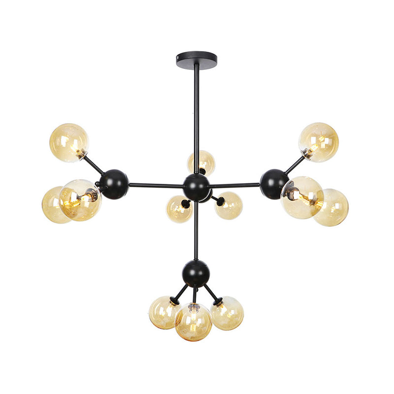 Orb Living Room Chandelier Lamp Amber/Clear/Smoke Gray Glass 3/9/12 Lights Industrial Ceiling Light with Sputnik Design, 13"/27.5"/34" Wide Clearhalo 'Cast Iron' 'Ceiling Lights' 'Chandeliers' 'Clear' 'Industrial Chandeliers' 'Industrial' 'Metal' 'Middle Century Chandeliers' 'Modern' 'Rustic Chandeliers' 'Tiffany' 'Traditional Chandeliers' Lighting' 282390