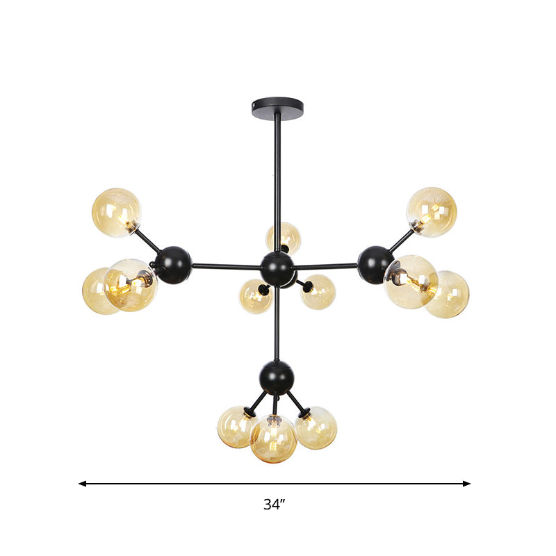 Orb Living Room Chandelier Lamp Amber/Clear/Smoke Gray Glass 3/9/12 Lights Industrial Ceiling Light with Sputnik Design, 13"/27.5"/34" Wide Clearhalo 'Cast Iron' 'Ceiling Lights' 'Chandeliers' 'Clear' 'Industrial Chandeliers' 'Industrial' 'Metal' 'Middle Century Chandeliers' 'Modern' 'Rustic Chandeliers' 'Tiffany' 'Traditional Chandeliers' Lighting' 282391