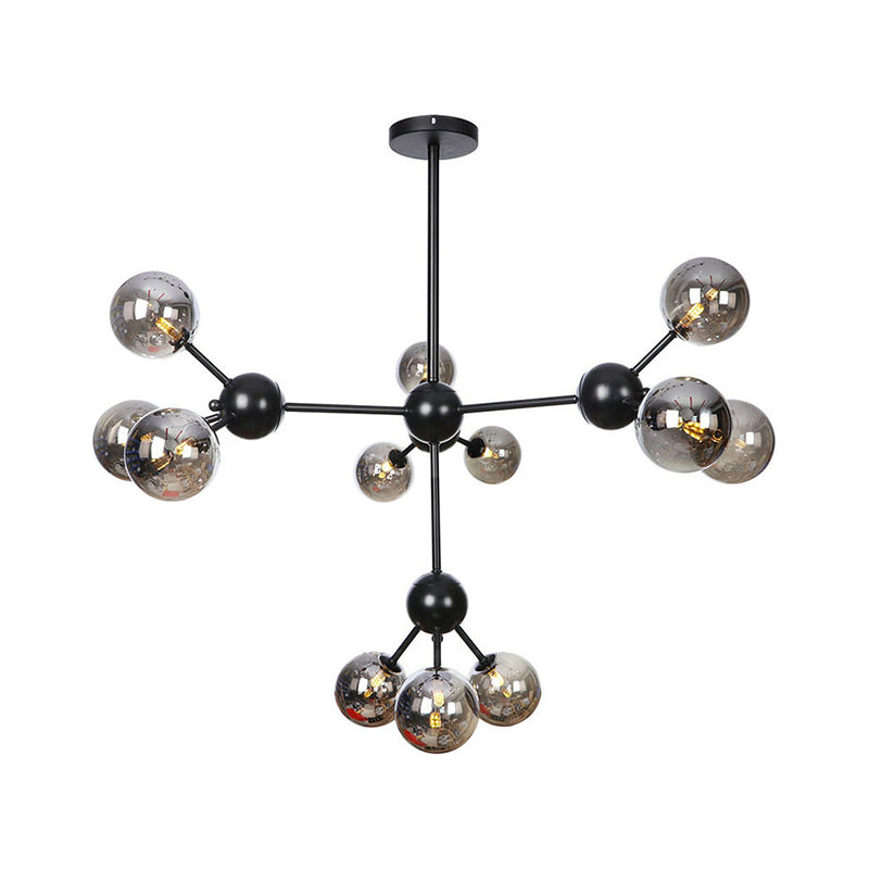 Orb Living Room Chandelier Lamp Amber/Clear/Smoke Gray Glass 3/9/12 Lights Industrial Ceiling Light with Sputnik Design, 13"/27.5"/34" Wide Clearhalo 'Cast Iron' 'Ceiling Lights' 'Chandeliers' 'Clear' 'Industrial Chandeliers' 'Industrial' 'Metal' 'Middle Century Chandeliers' 'Modern' 'Rustic Chandeliers' 'Tiffany' 'Traditional Chandeliers' Lighting' 282394