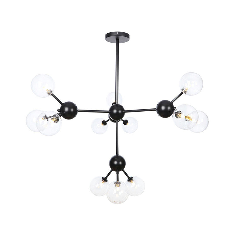 Orb Living Room Chandelier Lamp Amber/Clear/Smoke Gray Glass 3/9/12 Lights Industrial Ceiling Light with Sputnik Design, 13"/27.5"/34" Wide Clearhalo 'Cast Iron' 'Ceiling Lights' 'Chandeliers' 'Clear' 'Industrial Chandeliers' 'Industrial' 'Metal' 'Middle Century Chandeliers' 'Modern' 'Rustic Chandeliers' 'Tiffany' 'Traditional Chandeliers' Lighting' 282398