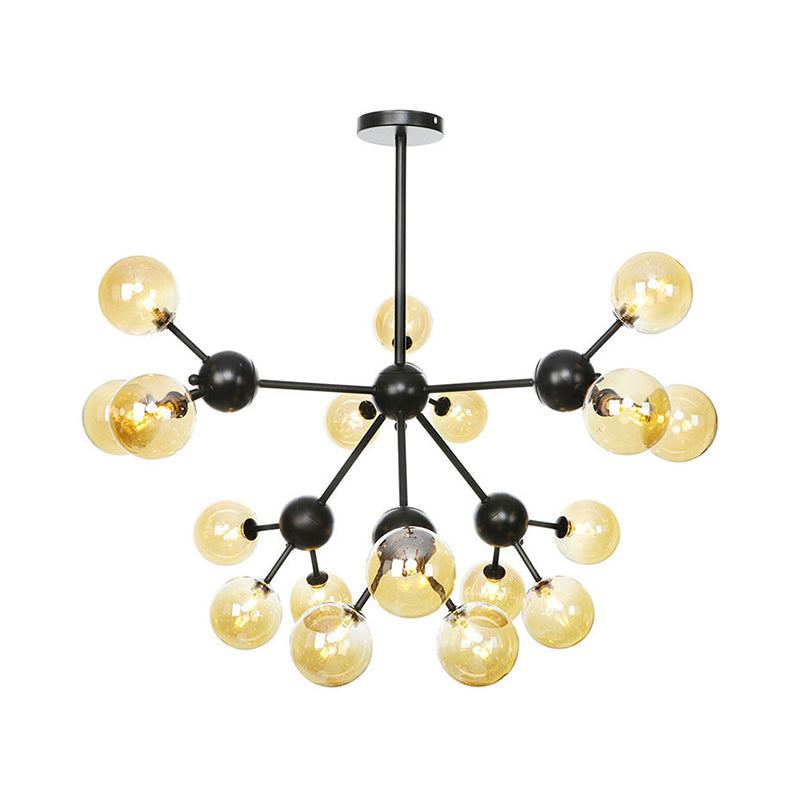 Orb Living Room Chandelier Lamp Amber/Clear/Smoke Gray Glass 3/9/12 Lights Industrial Ceiling Light with Sputnik Design, 13"/27.5"/34" Wide Clearhalo 'Cast Iron' 'Ceiling Lights' 'Chandeliers' 'Clear' 'Industrial Chandeliers' 'Industrial' 'Metal' 'Middle Century Chandeliers' 'Modern' 'Rustic Chandeliers' 'Tiffany' 'Traditional Chandeliers' Lighting' 282402
