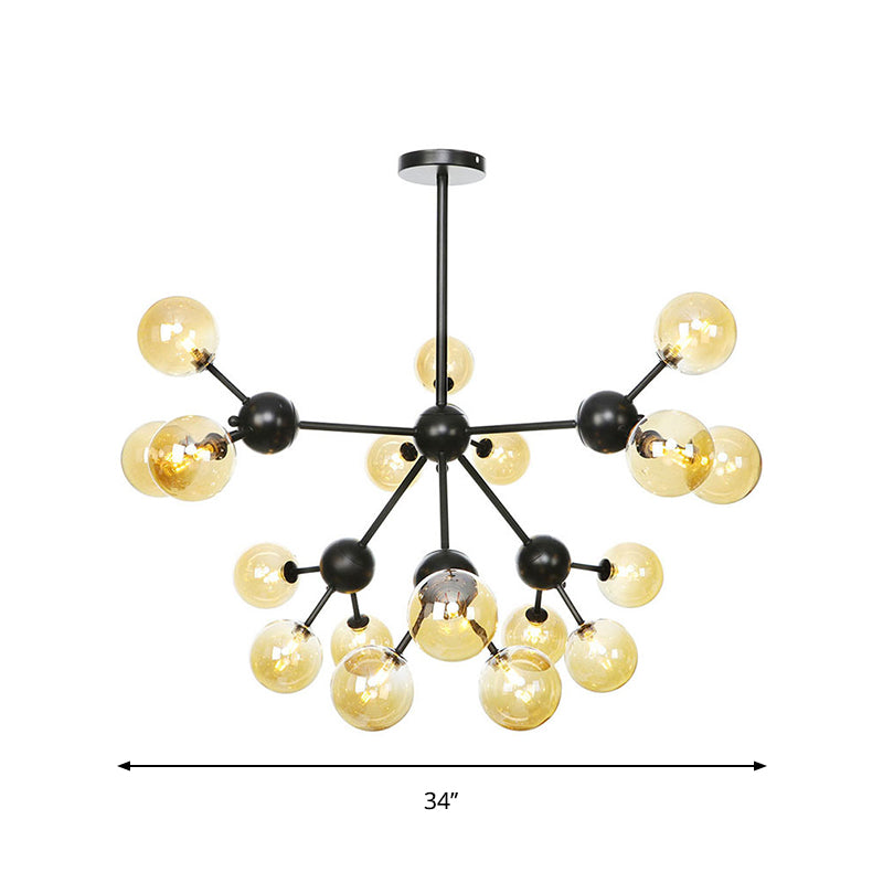 Orb Living Room Chandelier Lamp Amber/Clear/Smoke Gray Glass 3/9/12 Lights Industrial Ceiling Light with Sputnik Design, 13"/27.5"/34" Wide Clearhalo 'Cast Iron' 'Ceiling Lights' 'Chandeliers' 'Clear' 'Industrial Chandeliers' 'Industrial' 'Metal' 'Middle Century Chandeliers' 'Modern' 'Rustic Chandeliers' 'Tiffany' 'Traditional Chandeliers' Lighting' 282403