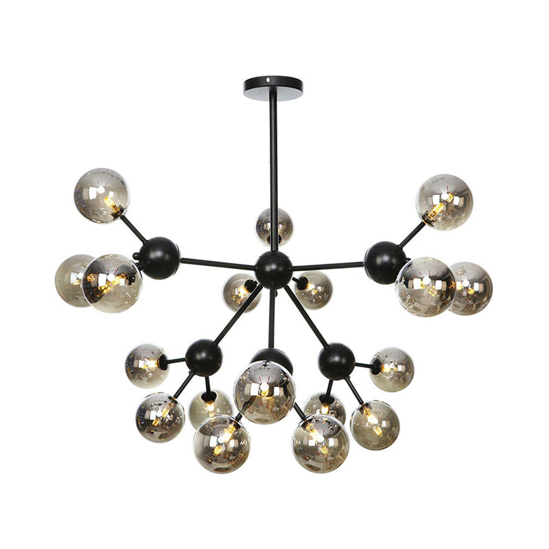 Orb Living Room Chandelier Lamp Amber/Clear/Smoke Gray Glass 3/9/12 Lights Industrial Ceiling Light with Sputnik Design, 13"/27.5"/34" Wide Clearhalo 'Cast Iron' 'Ceiling Lights' 'Chandeliers' 'Clear' 'Industrial Chandeliers' 'Industrial' 'Metal' 'Middle Century Chandeliers' 'Modern' 'Rustic Chandeliers' 'Tiffany' 'Traditional Chandeliers' Lighting' 282406