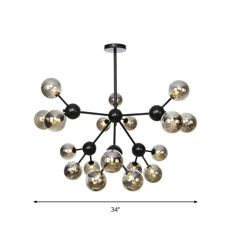 Orb Living Room Chandelier Lamp Amber/Clear/Smoke Gray Glass 3/9/12 Lights Industrial Ceiling Light with Sputnik Design, 13"/27.5"/34" Wide Clearhalo 'Cast Iron' 'Ceiling Lights' 'Chandeliers' 'Clear' 'Industrial Chandeliers' 'Industrial' 'Metal' 'Middle Century Chandeliers' 'Modern' 'Rustic Chandeliers' 'Tiffany' 'Traditional Chandeliers' Lighting' 282407