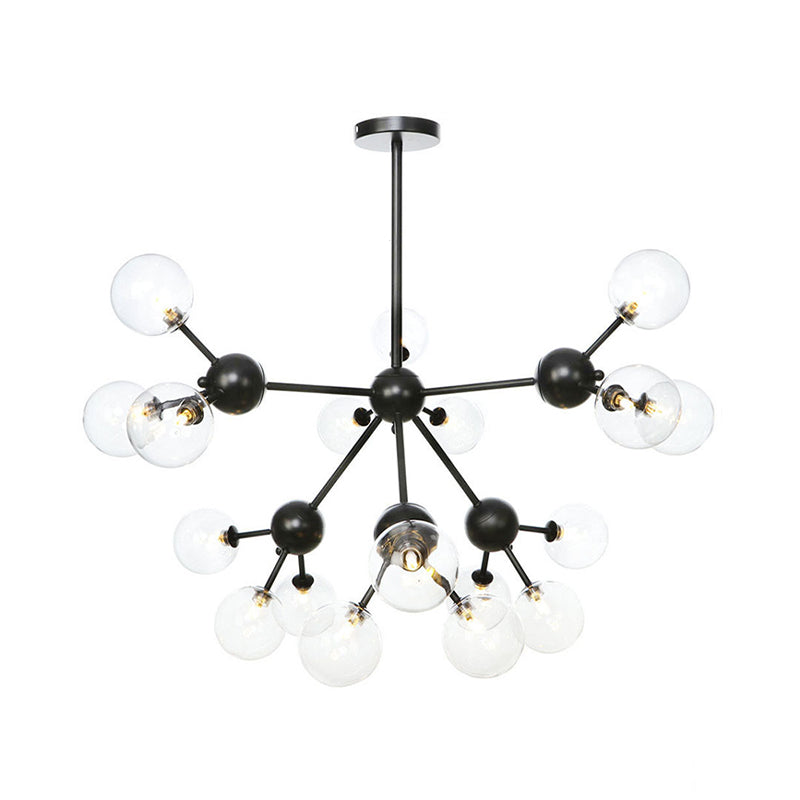 Orb Living Room Chandelier Lamp Amber/Clear/Smoke Gray Glass 3/9/12 Lights Industrial Ceiling Light with Sputnik Design, 13"/27.5"/34" Wide Clearhalo 'Cast Iron' 'Ceiling Lights' 'Chandeliers' 'Clear' 'Industrial Chandeliers' 'Industrial' 'Metal' 'Middle Century Chandeliers' 'Modern' 'Rustic Chandeliers' 'Tiffany' 'Traditional Chandeliers' Lighting' 282410