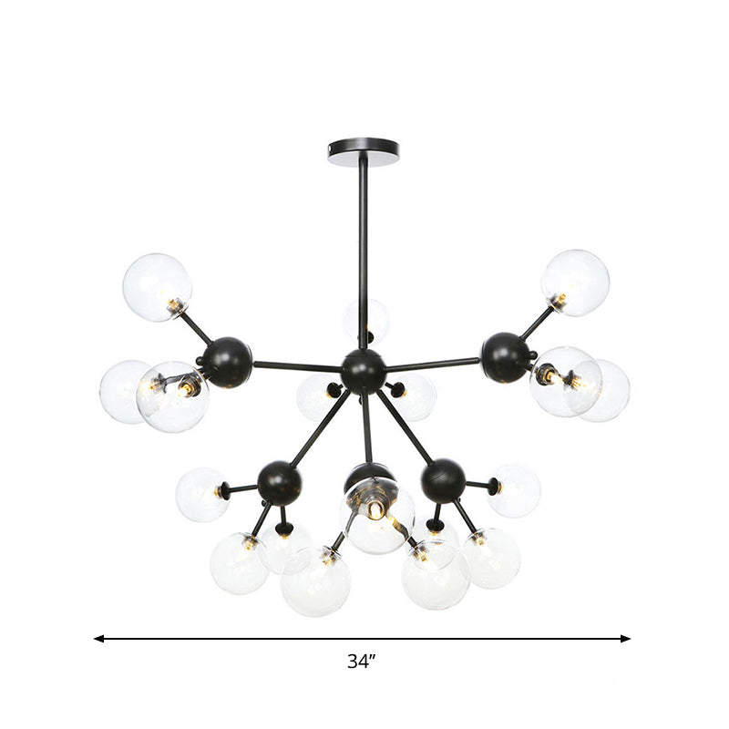 Orb Living Room Chandelier Lamp Amber/Clear/Smoke Gray Glass 3/9/12 Lights Industrial Ceiling Light with Sputnik Design, 13"/27.5"/34" Wide Clearhalo 'Cast Iron' 'Ceiling Lights' 'Chandeliers' 'Clear' 'Industrial Chandeliers' 'Industrial' 'Metal' 'Middle Century Chandeliers' 'Modern' 'Rustic Chandeliers' 'Tiffany' 'Traditional Chandeliers' Lighting' 282411