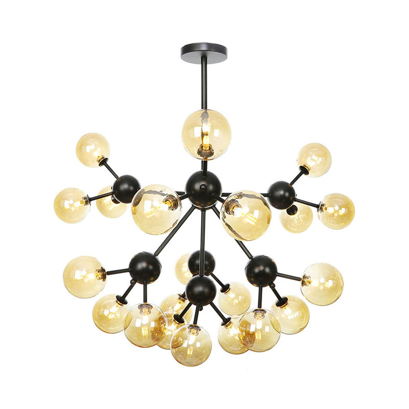 Orb Living Room Chandelier Lamp Amber/Clear/Smoke Gray Glass 3/9/12 Lights Industrial Ceiling Light with Sputnik Design, 13"/27.5"/34" Wide Clearhalo 'Cast Iron' 'Ceiling Lights' 'Chandeliers' 'Clear' 'Industrial Chandeliers' 'Industrial' 'Metal' 'Middle Century Chandeliers' 'Modern' 'Rustic Chandeliers' 'Tiffany' 'Traditional Chandeliers' Lighting' 282414