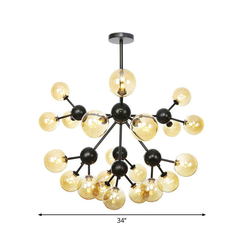Orb Living Room Chandelier Lamp Amber/Clear/Smoke Gray Glass 3/9/12 Lights Industrial Ceiling Light with Sputnik Design, 13"/27.5"/34" Wide Clearhalo 'Cast Iron' 'Ceiling Lights' 'Chandeliers' 'Clear' 'Industrial Chandeliers' 'Industrial' 'Metal' 'Middle Century Chandeliers' 'Modern' 'Rustic Chandeliers' 'Tiffany' 'Traditional Chandeliers' Lighting' 282415
