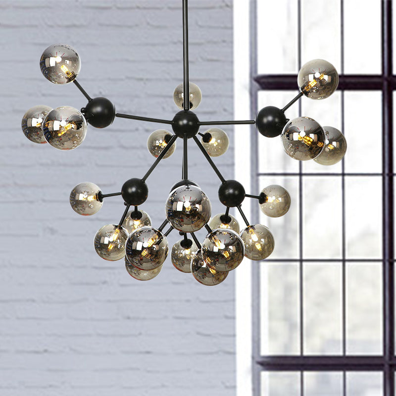 Orb Living Room Chandelier Lamp Amber/Clear/Smoke Gray Glass 3/9/12 Lights Industrial Ceiling Light with Sputnik Design, 13"/27.5"/34" Wide 21 Smoke Gray 34" Clearhalo 'Cast Iron' 'Ceiling Lights' 'Chandeliers' 'Clear' 'Industrial Chandeliers' 'Industrial' 'Metal' 'Middle Century Chandeliers' 'Modern' 'Rustic Chandeliers' 'Tiffany' 'Traditional Chandeliers' Lighting' 282416