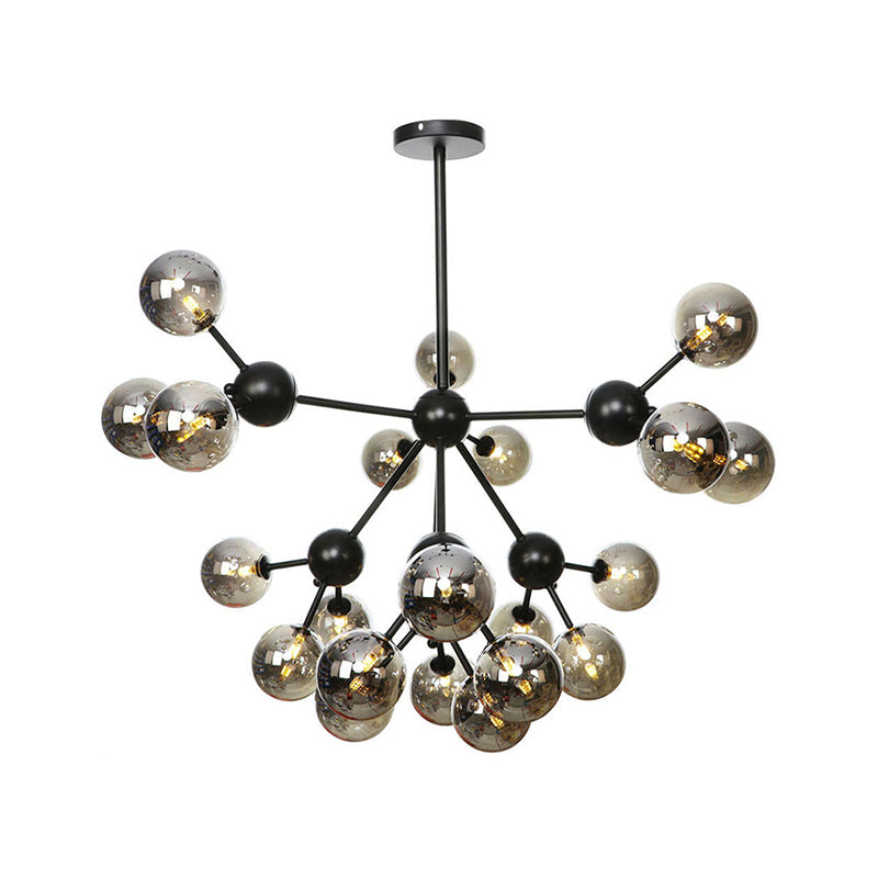 Orb Living Room Chandelier Lamp Amber/Clear/Smoke Gray Glass 3/9/12 Lights Industrial Ceiling Light with Sputnik Design, 13"/27.5"/34" Wide Clearhalo 'Cast Iron' 'Ceiling Lights' 'Chandeliers' 'Clear' 'Industrial Chandeliers' 'Industrial' 'Metal' 'Middle Century Chandeliers' 'Modern' 'Rustic Chandeliers' 'Tiffany' 'Traditional Chandeliers' Lighting' 282418