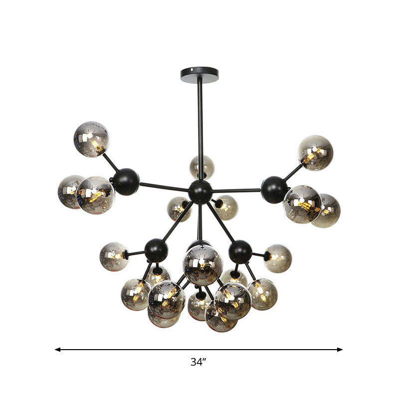 Orb Living Room Chandelier Lamp Amber/Clear/Smoke Gray Glass 3/9/12 Lights Industrial Ceiling Light with Sputnik Design, 13"/27.5"/34" Wide Clearhalo 'Cast Iron' 'Ceiling Lights' 'Chandeliers' 'Clear' 'Industrial Chandeliers' 'Industrial' 'Metal' 'Middle Century Chandeliers' 'Modern' 'Rustic Chandeliers' 'Tiffany' 'Traditional Chandeliers' Lighting' 282419