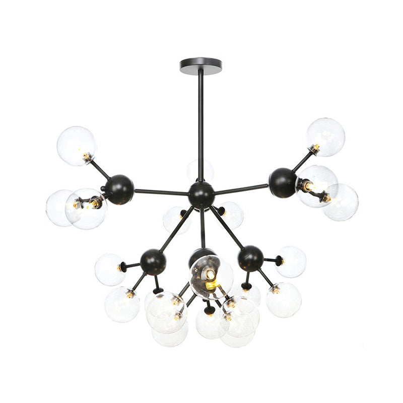Orb Living Room Chandelier Lamp Amber/Clear/Smoke Gray Glass 3/9/12 Lights Industrial Ceiling Light with Sputnik Design, 13"/27.5"/34" Wide Clearhalo 'Cast Iron' 'Ceiling Lights' 'Chandeliers' 'Clear' 'Industrial Chandeliers' 'Industrial' 'Metal' 'Middle Century Chandeliers' 'Modern' 'Rustic Chandeliers' 'Tiffany' 'Traditional Chandeliers' Lighting' 282422