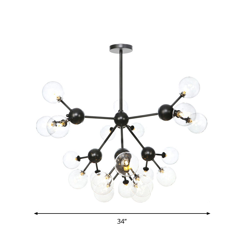 Orb Living Room Chandelier Lamp Amber/Clear/Smoke Gray Glass 3/9/12 Lights Industrial Ceiling Light with Sputnik Design, 13"/27.5"/34" Wide Clearhalo 'Cast Iron' 'Ceiling Lights' 'Chandeliers' 'Clear' 'Industrial Chandeliers' 'Industrial' 'Metal' 'Middle Century Chandeliers' 'Modern' 'Rustic Chandeliers' 'Tiffany' 'Traditional Chandeliers' Lighting' 282423