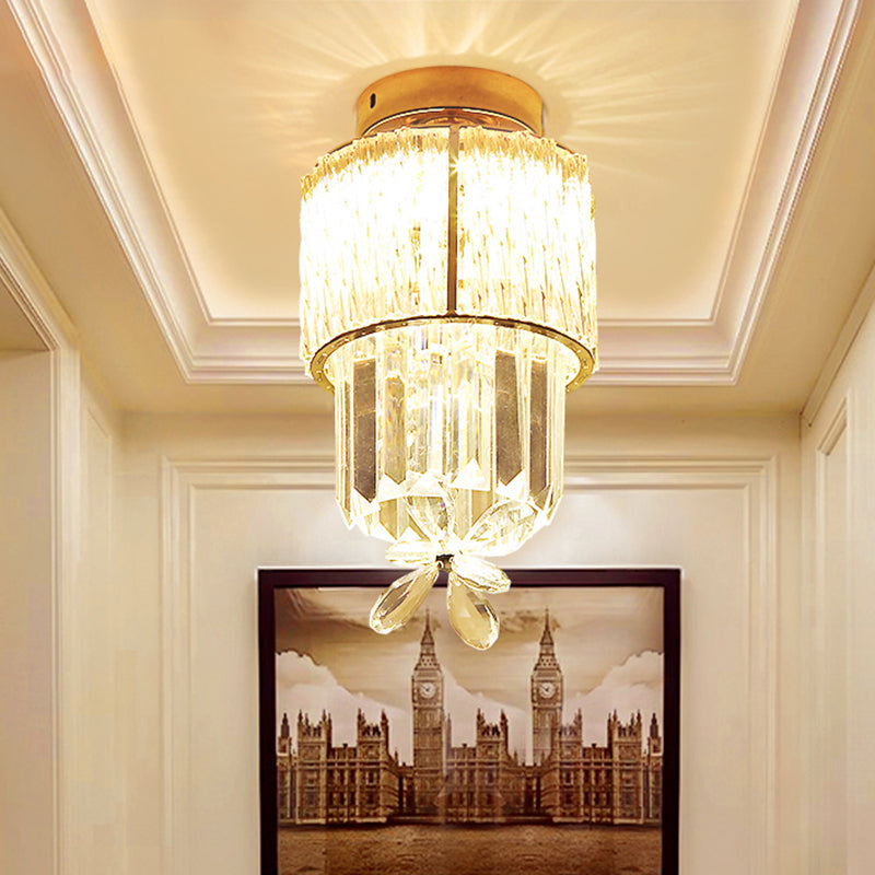 LED Hallway Ceiling Mounted Light Modern Gold Semi Flush Light Fixture with Cylinder K9 Crystal Shade Gold Clearhalo 'Ceiling Lights' 'Close To Ceiling Lights' 'Close to ceiling' 'Semi-flushmount' Lighting' 282424