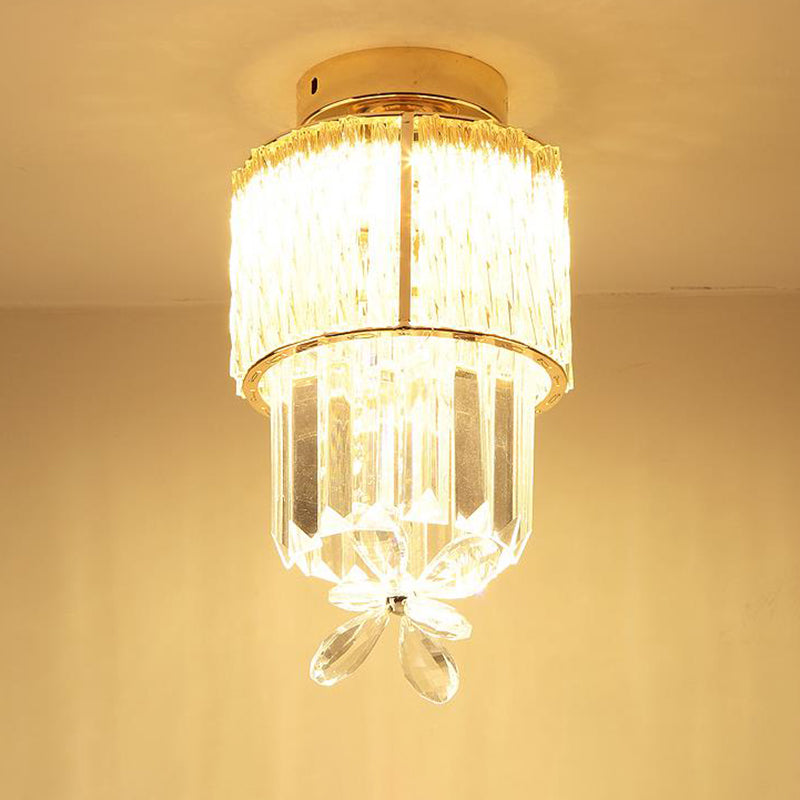 LED Hallway Ceiling Mounted Light Modern Gold Semi Flush Light Fixture with Cylinder K9 Crystal Shade Clearhalo 'Ceiling Lights' 'Close To Ceiling Lights' 'Close to ceiling' 'Semi-flushmount' Lighting' 282425