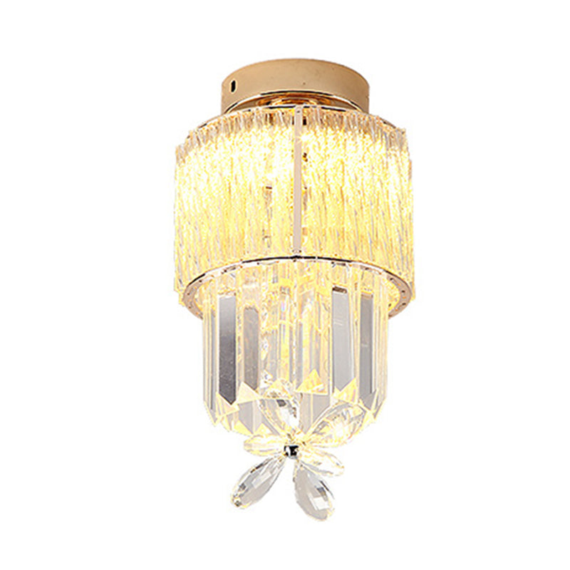 LED Hallway Ceiling Mounted Light Modern Gold Semi Flush Light Fixture with Cylinder K9 Crystal Shade Clearhalo 'Ceiling Lights' 'Close To Ceiling Lights' 'Close to ceiling' 'Semi-flushmount' Lighting' 282427